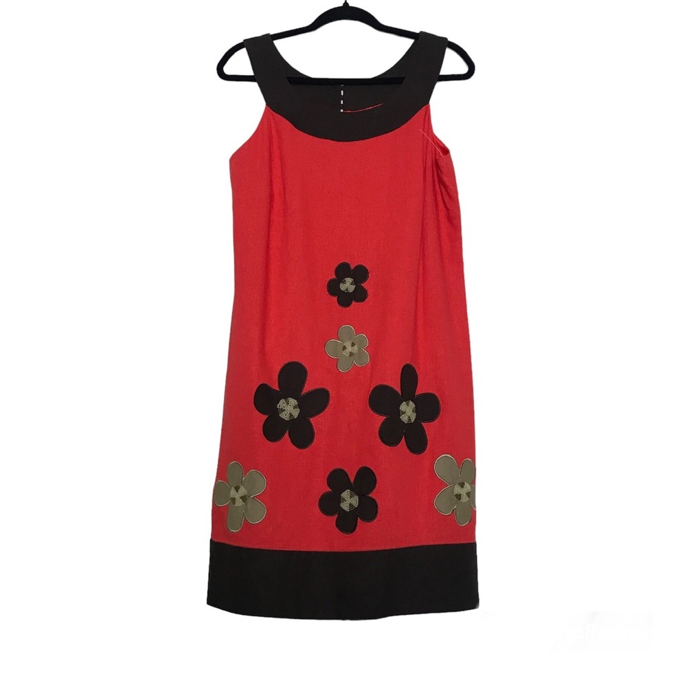 Robbie Bee Floral Beaded Linen Blend Embroidered Shift Dress Size 10 Artsy Boho